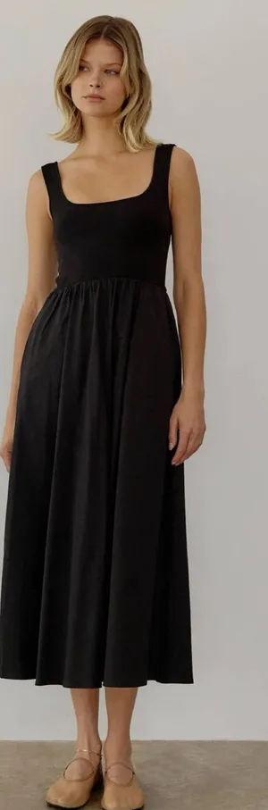 All:Row Lucinda Midi Dress Black Sleeveless Square Neck Size Small thumbnail 1