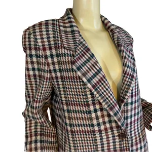 Vintage 1980'S Private Concepts Burgundy & Green Wool Blend Plaid Blazer (10) thumbnail 8