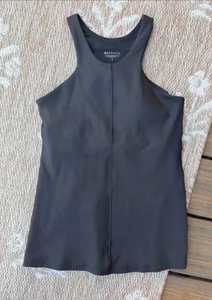 Athleta Black Ribbed High-Neck Performance Tank thumbnail 1