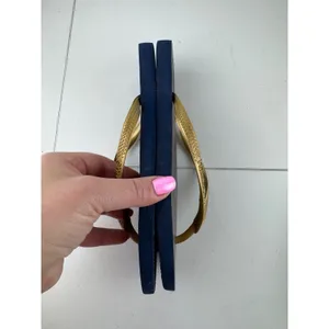 Havaianas Slim Peacock Feather‎ Flip Flops Womens Size 6 7 Navy Gold Resort thumbnail 4