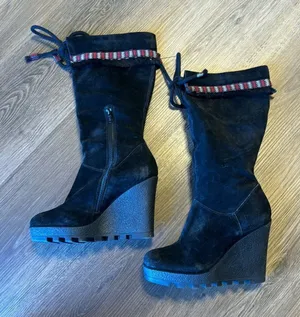 Diane Von Furstenberg Women Jimson Suede Wedge Boho Tribal Fringe Boots‎ Size 7 thumbnail 1