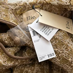 Elie Tahari Metallic Gold Tweed Long Coat Size Small NWT thumbnail 8