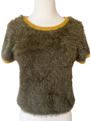 Natural Life Edie Eyelash Short Sleeve Sweater In Olive thumbnail 2