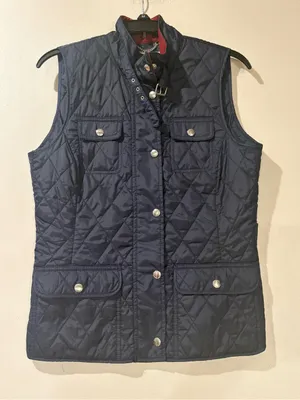 Banana Republic Navy Blue Quilted Vest Corduroy Trim Collar Women's Small thumbnail 1