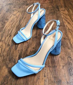 Sam Edelman • Kia Block Heel Sandal ankle strap square toe True Blue snakeskin thumbnail 2