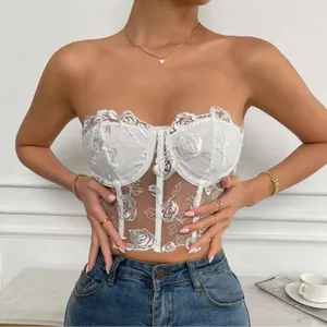 SHEIN White Lace Floral Corset Bustier Strapless Top Size Small Sheer Boned thumbnail 4