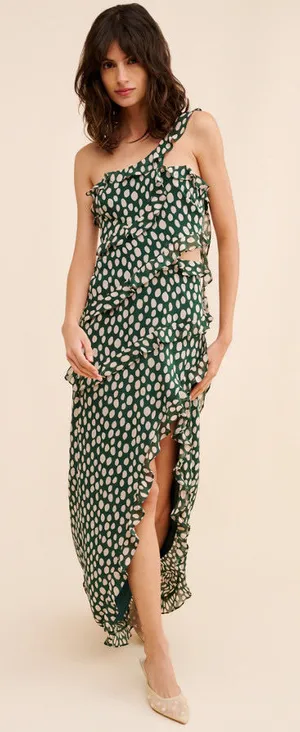 Anthropologie Green formal polka dot maxi dress thumbnail 1