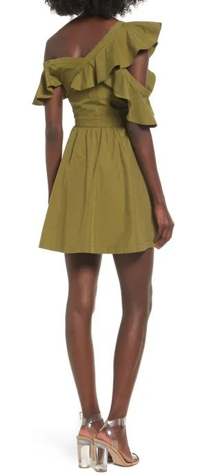 Olive Green Fit and Flare Ruffled Mini Dress thumbnail 2