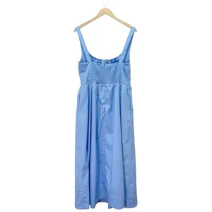 ASTR The Label Blue Corset Midi Dress Fit Flare Smocked Back Pockets Size Large thumbnail 3
