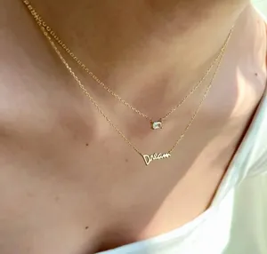 14k gold plated over silver double chain and pendants necklace dream minimalist 925 Sterling silver thumbnail 1