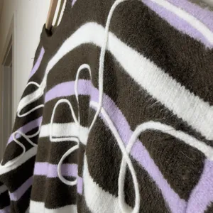 Parker Women Sweater Large Brown Striped Flora Embroidered Cozy Oversize thumbnail 5
