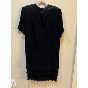 Vintage Black Pleated Layered Tiered Midi Dress With Satin Trim Size‎ 18 thumbnail 3