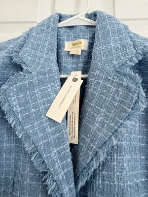 Maeve Anthropologie Blue Tweed Sleeveless Blazer Mini Dress Preppy Mod Quiet Luxury Size 6 thumbnail 4
