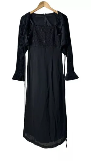 Vintage 90s Black Velvet Dress Maxi Witchy Whimsigoth Grunge Vamp Size Large thumbnail 1