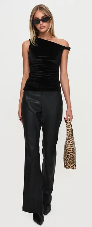 Princess Polly Braden Leather Pants Black Faux Flare thumbnail 1
