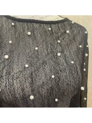 Amber Skies Pearl Embellished Sheer Mesh Top Black Cocktail Glam Whimsigoth XL thumbnail 5