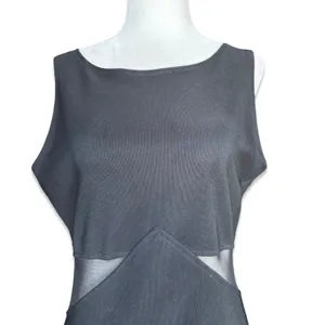 Vintage Black Mesh Cutout Maxi Dress Sleeveless Bodycon Column Gown Minimalist‎ thumbnail 9