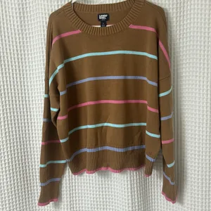Lands End Women's Drifter Easy Fit Sweater Honey Beige Multi Stripe Large Cotton thumbnail 4