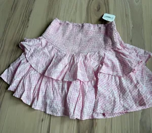 Altar'd State Pink Tiered Ruffle Smocked Mini Skirt thumbnail 1