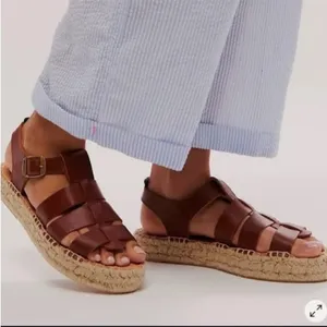 $170 NEW Free People X Barbour Paloma Espadrille Platform Fisherman Sandal 7.5 thumbnail 2