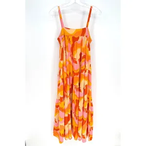 Abel The Label Maxi Dress Women XS Orange Pink Tiered Boho Floral Tropical Beach thumbnail 3