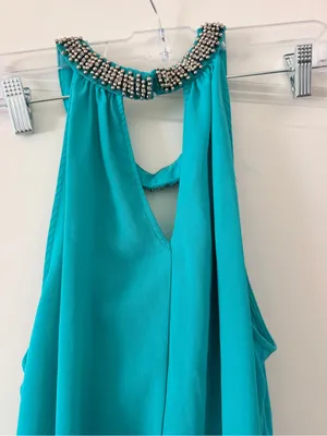 Vince Camuto Sleeveless Beaded Neck Teal Top thumbnail 2