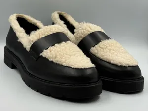 JustFab JF Leli Sherpa Lug Sole Loafers Black and Cream Chunky Platform Size 8 thumbnail 1