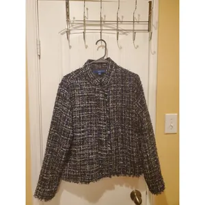 Apt 9 Blue Metallic Tweed Dressy Jacket New Women Size L Zip Snap Office thumbnail 5