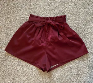 Satin Paper Bag Shorts Red Size M thumbnail 1
