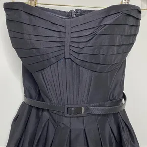 WHBM Black Strapless Classic Pleated‎ Darted Cocktail Dress Women's Size 2 thumbnail 3