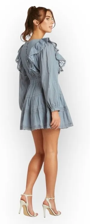 JUST ME BOUTIQUE NWT Western Boho LS‎ Ruffle Apron Cotton Mini Dress, Medium thumbnail 1