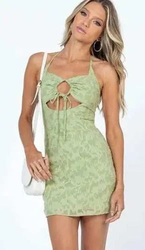 Princess Polly Mini Dress‎ Womens Andre Size 10 Green Floral Burnout Halter thumbnail 1