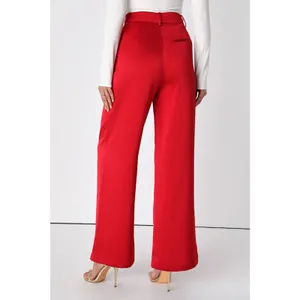 Lulus Modern Approach Red Satin Wide-Leg Pants High Rise Festive Large NWT thumbnail 4