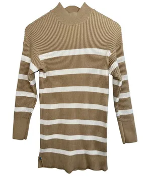 Abercrombie & Fitch Soft AF Tan White Striped Ribbed Sweater Mini Dress Womens S thumbnail 1