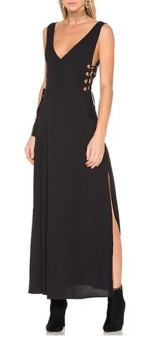 FINDERS KEEPERS Black Amos Dress Size Slits Cut Outs Lace Up‎ Maxi Size Small thumbnail 1