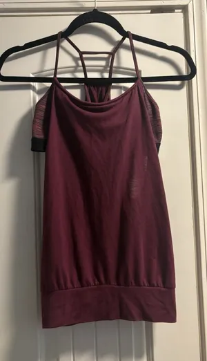 Alo Yoga Tank Top Women Small Burgundy Layered Built-in Shelf Bra Racerback thumbnail 1