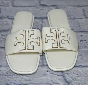 TORY BURCH Double T Sport Leather Slide Sandal Perfect White Size 9.5 (40) thumbnail 1