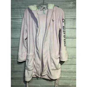 PINK Victoria's Secret Fleece Robe Size XS/S Pink Bling Belted Sherpa Hood thumbnail 2