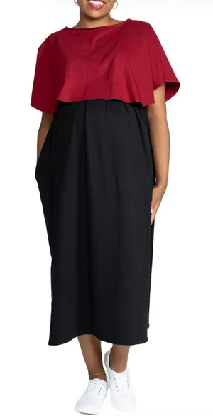 Svaha Maroon & Black Cape Collar Maxi Dress Size Large NWT thumbnail 1
