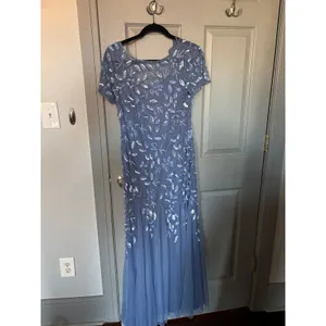 Adrianna Papell Dusty Blue Women's Floral-Beaded Gown thumbnail 3