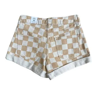 PacSun Women’s Checkerboard Mom Shorts Size 25 Tan Checker Denim High Waist thumbnail 7