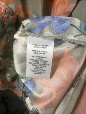 S62. Frye- Floral Button-Front Peasant Blouse - Olive with Orange & Blue Flowers thumbnail 3