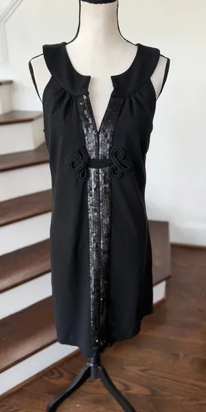 Lilly Pulitzer Black Chinoiserie Sequin Sleeveless Scoop Neck Sheath Dress Flaw thumbnail 1