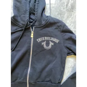 True Religion Womens Black Rhinestone Horseshoe Cropped Zip Up Hoodie XS thumbnail 4