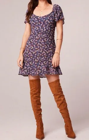 New Band Of The Free Floral Print Crossover Waist Mini Dress Purple Size Medium thumbnail 3