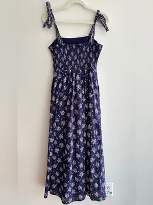 Patrons of Peace Floral Ribbon Tie Smocked Back Midi Dress, Blue, Size Small thumbnail 10