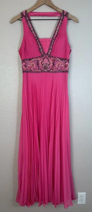Sue Wong Nocturne Hot Pink Beaded Chiffon Gown size 6 thumbnail 1