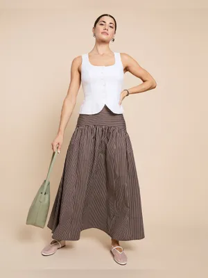 NWT Few Moda Vashti Skirt size 2 Coffee Brown Stripe maxi o.p.t cotton thumbnail 6