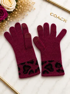 COACH Ocelot Angora Blend Tech Touch Gloves Raspberry Shimmer EUC thumbnail 2