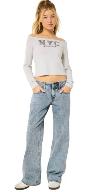 Hollister Low-Rise Medium Wash Baggy Jeans 25X31” Med Wash 100% Cotton Wide Leg thumbnail 1